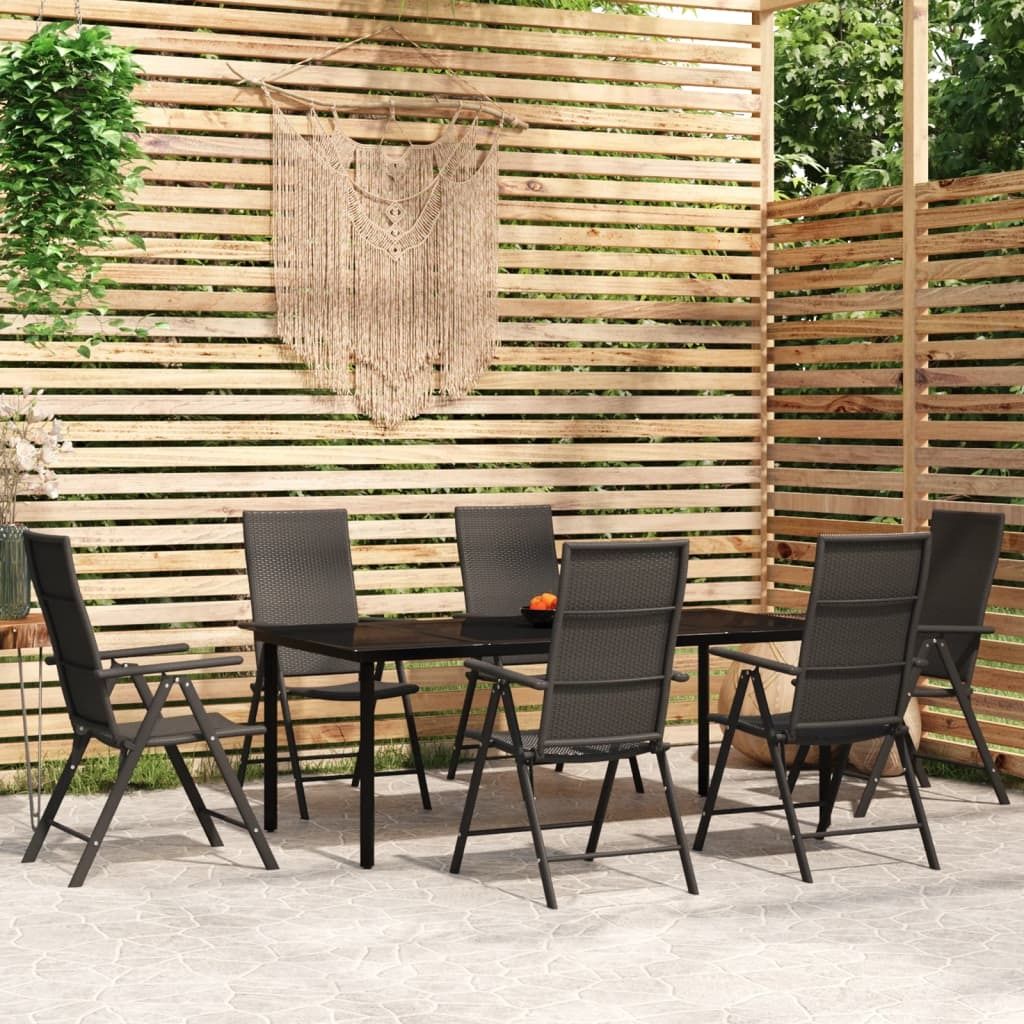 "2026 Promotion" 7-tlg. Garten-Essgruppe - mit Tisch und Stühlen - Schwarz - Gartenmöbelset CC4509