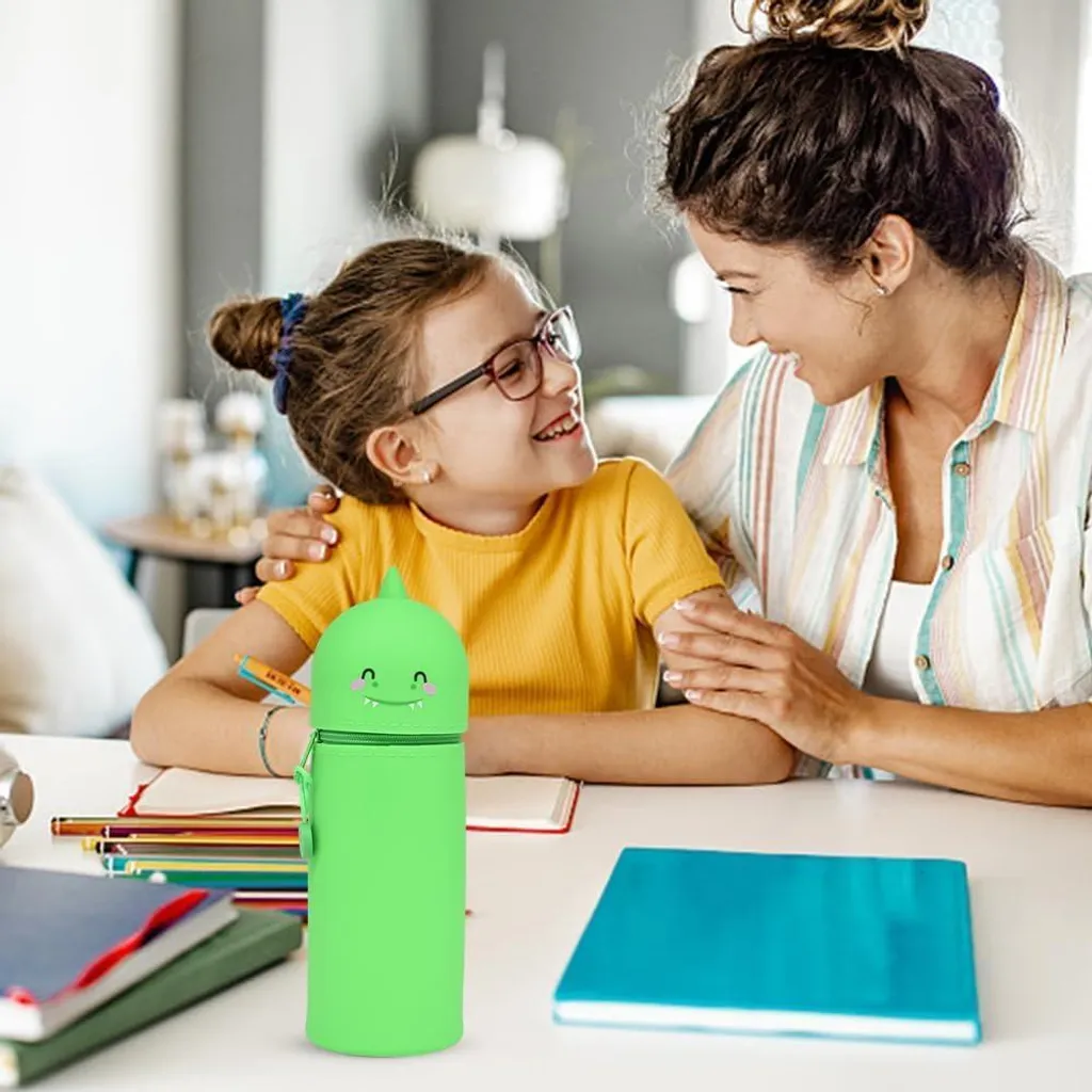 Etui à crayons Dinosaure 2 en 1 extensible - Silicone + 6 Stylos Gel