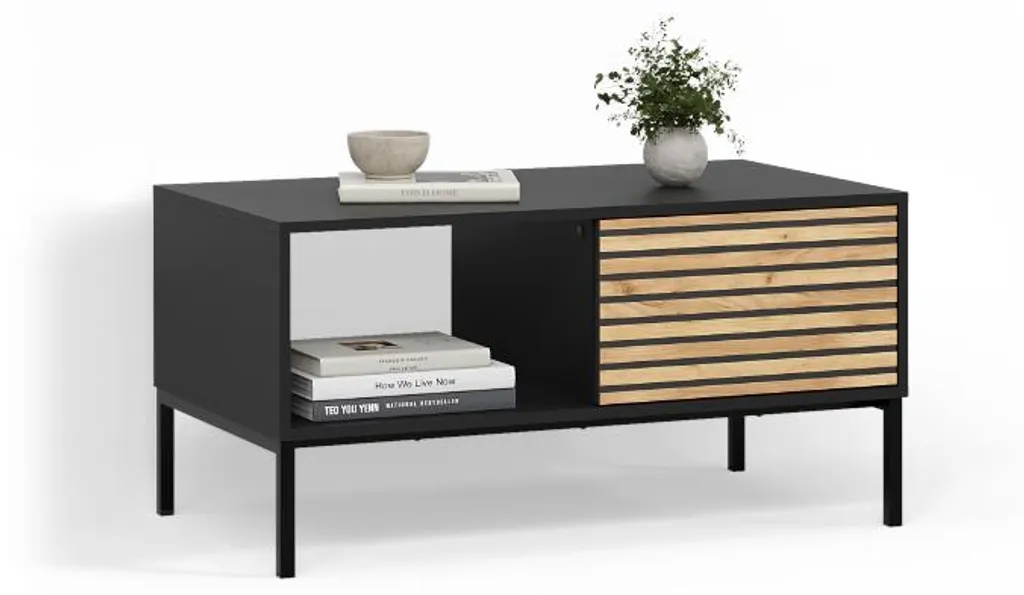 Table basse avec tiroir de rangement Livinity Aterno chêne et métal