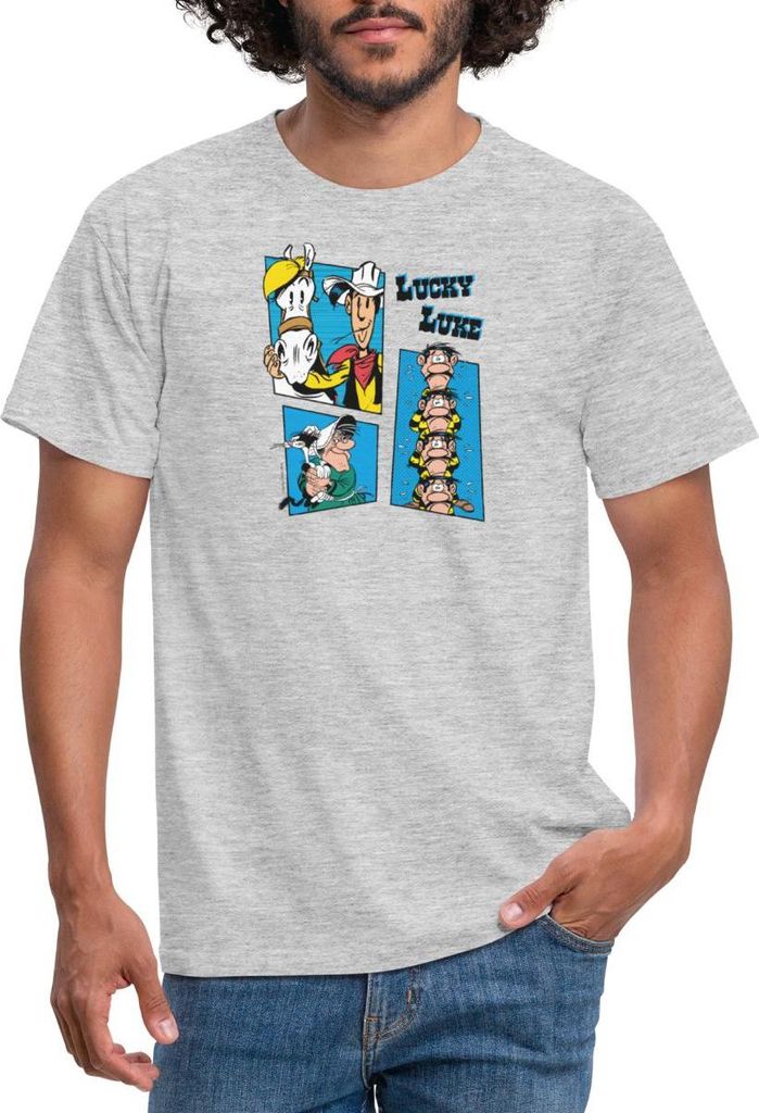 Spreadshirt Lucky Luke und die Dalton Familie Männer T-Shirt, S, Grau meliert