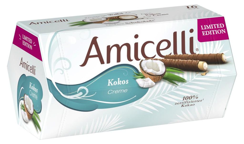 Amicelli Kokos Creme Röllchen Box Limited Edition Packung 200g