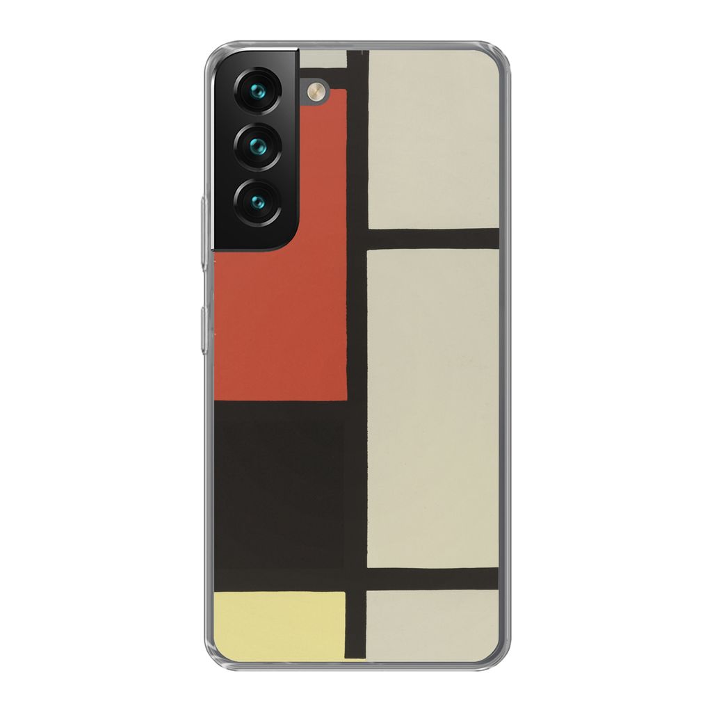 MuchoWow Handyhülle Schutzhülle Hülle für Samsung Galaxy S22 Plus Komposition mit rotem Quadrat, schwarz, blau - Piet Mondrian Silikon Softca...