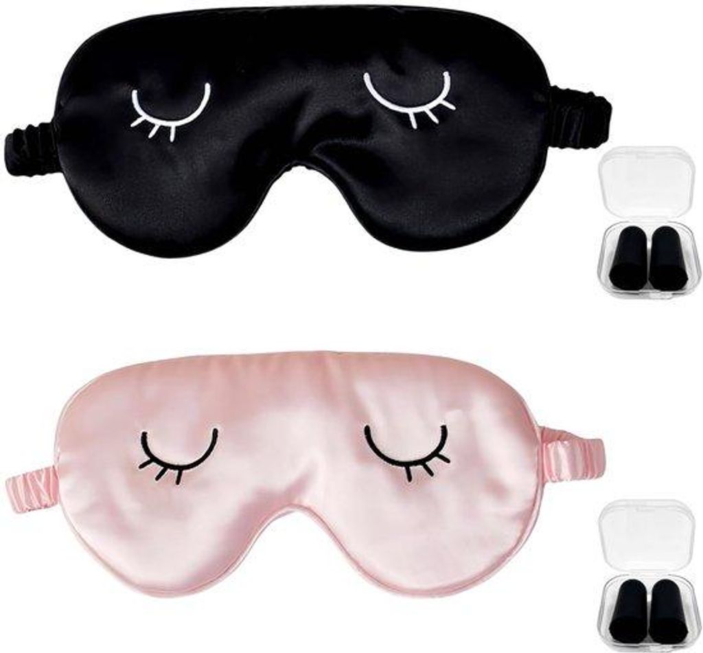 Slaapmasker set voor mannen, zijde, 20 * 10 cm, zwart, oordopjes