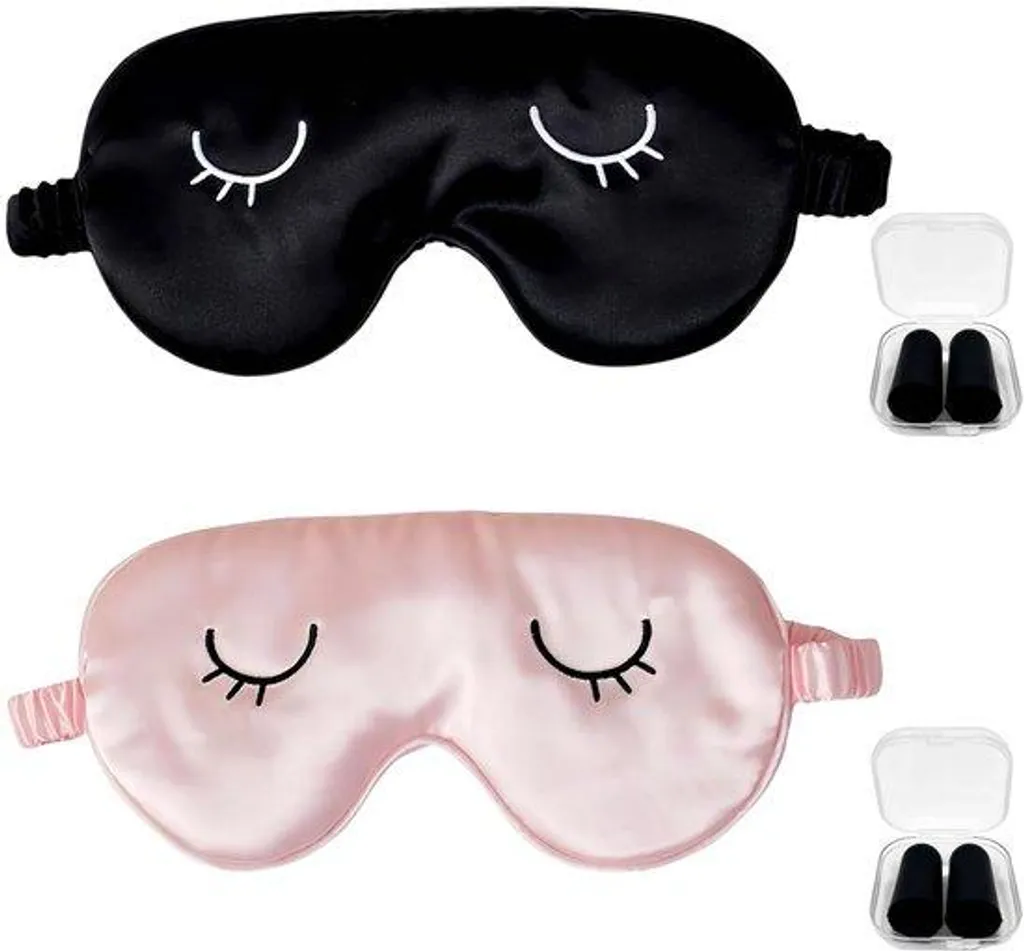 Masque de sommeil en soie contre l'insomnie et le bruit avec bouchons noir