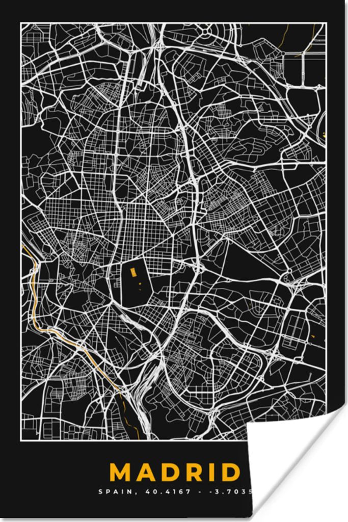 MuchoWow Poster Madrid - Gold - Karte - Stadtplan 80x120 cm - Papierdruck