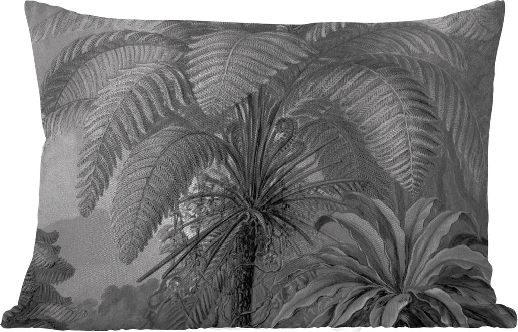 MuchoWow Outdoor Kissen - Pflanzen - Schwarz und weiß - Design - Illustration - Botanisch - 50x30 cm - Wetterfest - Lounge Kissen - Sofa kissen ...