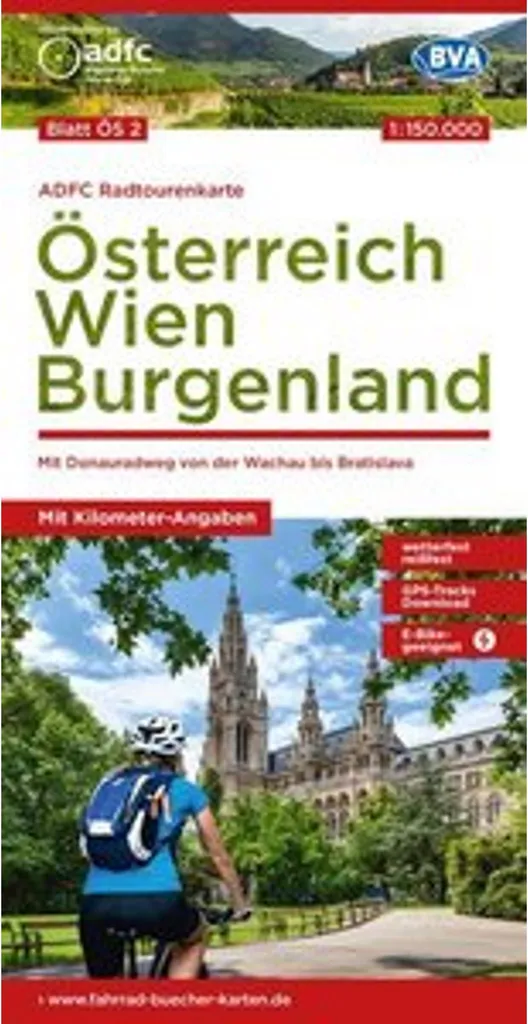 Carte ADFC ÖS2 Autriche Vienne Burgenland 1:150.000 indéchirable GPS