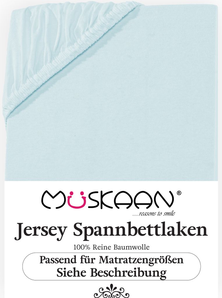 Müskaan Jersey Spannbettlaken 180x200 - 200x220 aqua für Boxspringbett und Wasserbett Bettlaken 100% Baumwolle