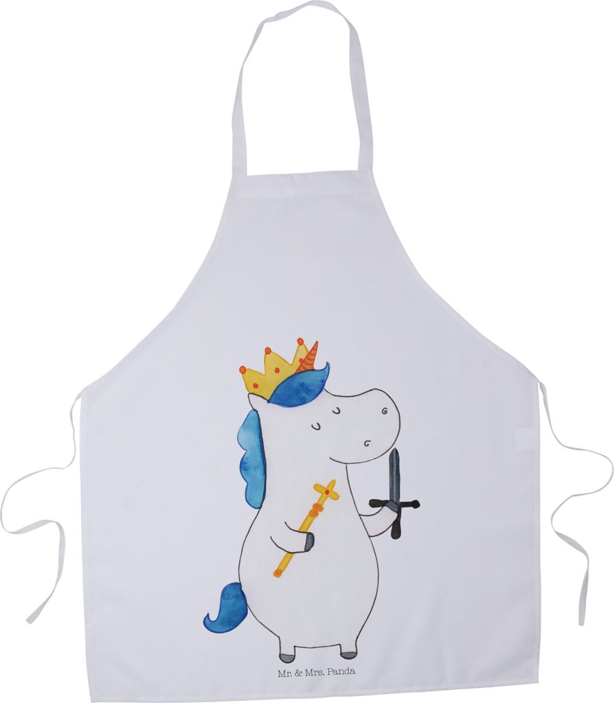 Mr. & Mrs. Panda Kochschürze Einhorn König mit Schwert - Weiß - Geschenk, Vorbinder, Schürze, Küchenschürze, Ritter, Backschürze, Unicorn, E...