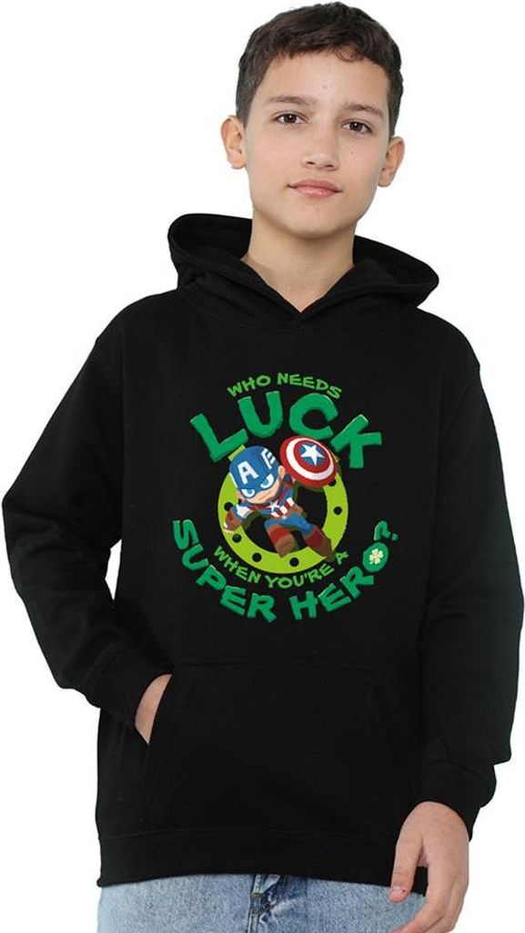 Captain America - "Lucky Super Hero" Kapuzenpullover für Kinder, Zum Überziehen, St Patricks-Tag TV23167 (152-158) (Schwarz)