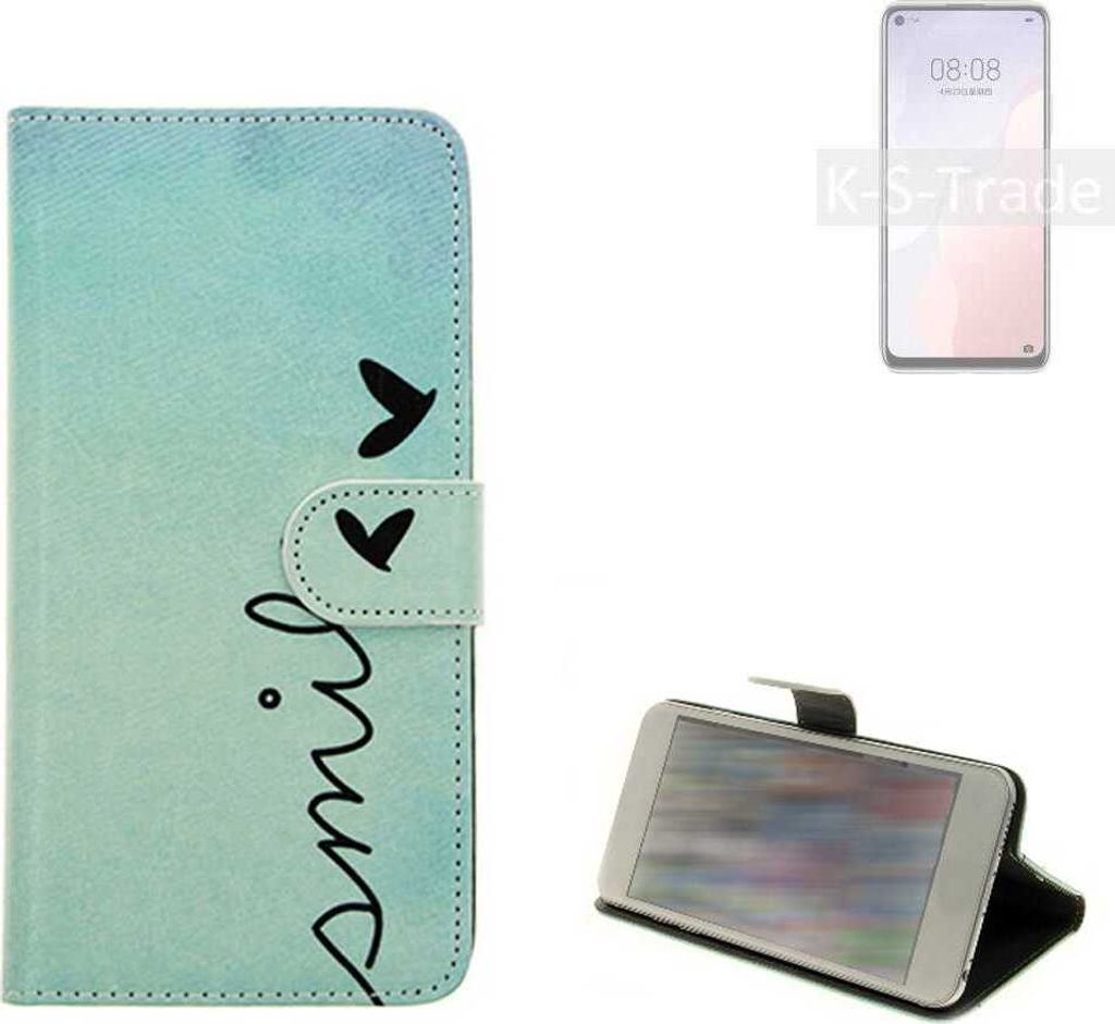 K-S-Trade Schutz Hülle Handy Hülle kompatibel mit Huawei nova 7 SE 5G Vitality Edition Hülle Handyhülle cover bookstyle Etui Handyhülle ''smile''