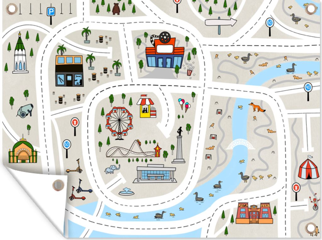 MuchoWow 40x30 cm Outdoor-Poster Gartendeko Sichtschutz Garten Poster für den Garten Kinder - Stadt - Vergnügungspark - Auto