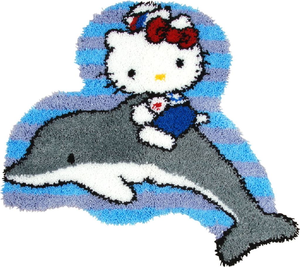 Auslaufmodell Vervaco Formknüpfteppich "Hello Kitty und Delphin", Knüpfbild vorgezeichnet, 70x70cm