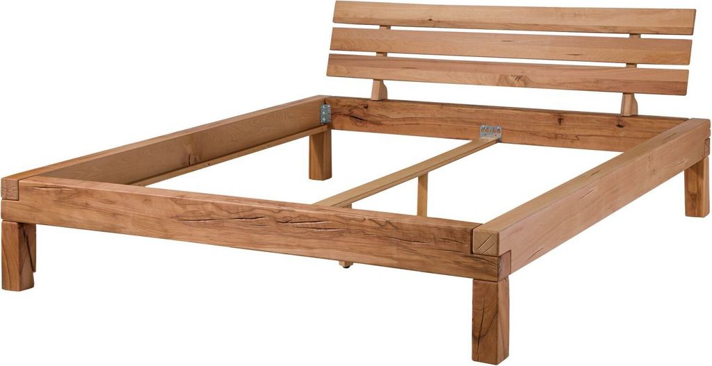 MASSIVMOEBEL24 Balkenbett Wildeiche 140x200x88,5 natur geölt KRAKAU #201