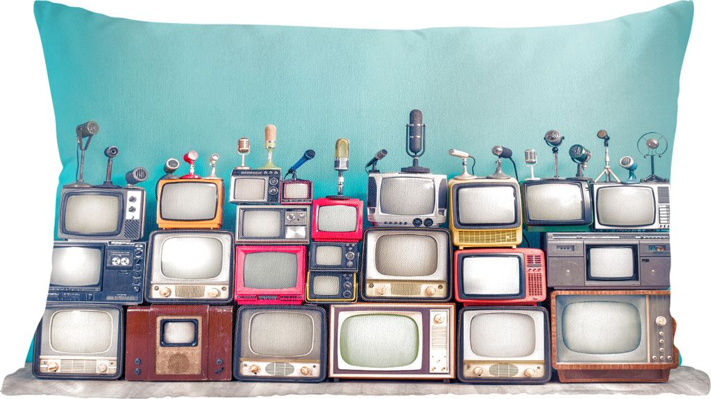 MuchoWow Zierkissen Sofakissen Wohnzimmer Dekokissen 60x40 cm Fernsehen - Mikrofon - Vintage - Kopfkissen - Polster mit Foto