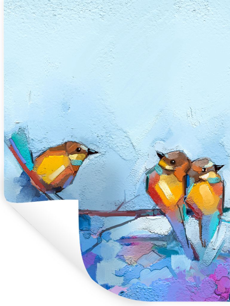 MuchoWow Wandtattoo Wandsticker Wandaufkleber Gemälde - Ölfarbe - Vogel - Zweig 60x80 cm Selbstklebend und Repositionierbar - Repositionierbar ...