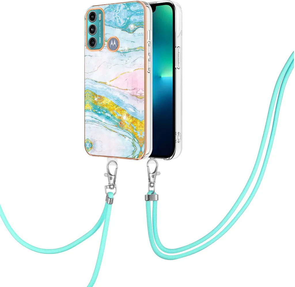 Custodia Outdoor Moto G60 Cordino Regolabile e Bumper TPU Turchese