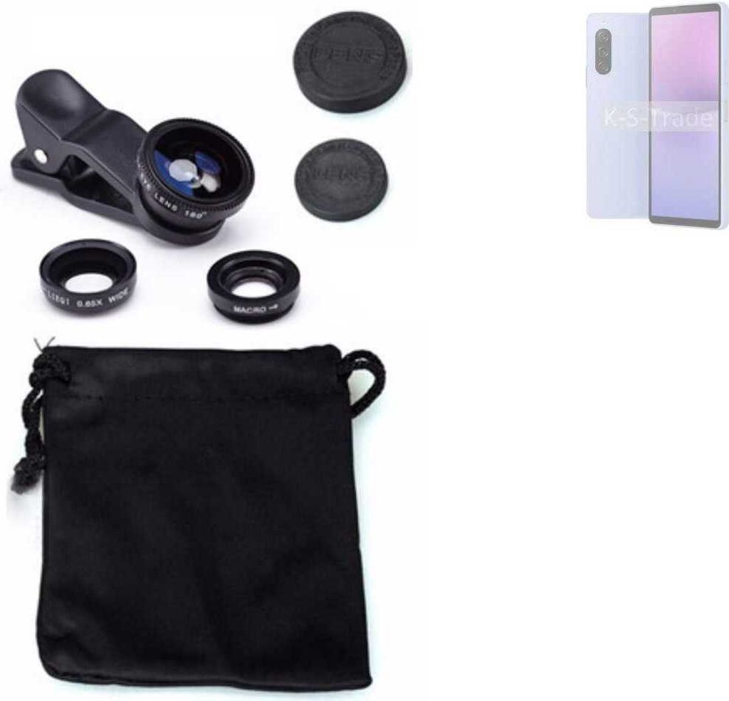 K-S-Trade Smartphone Kamera Linsen Set Kompatibel mit Sony Xperia 10 V 3in1 Clip-On Kamera Adapter Macro Weitwinkel FishEye Fischauge Objektiv Linse