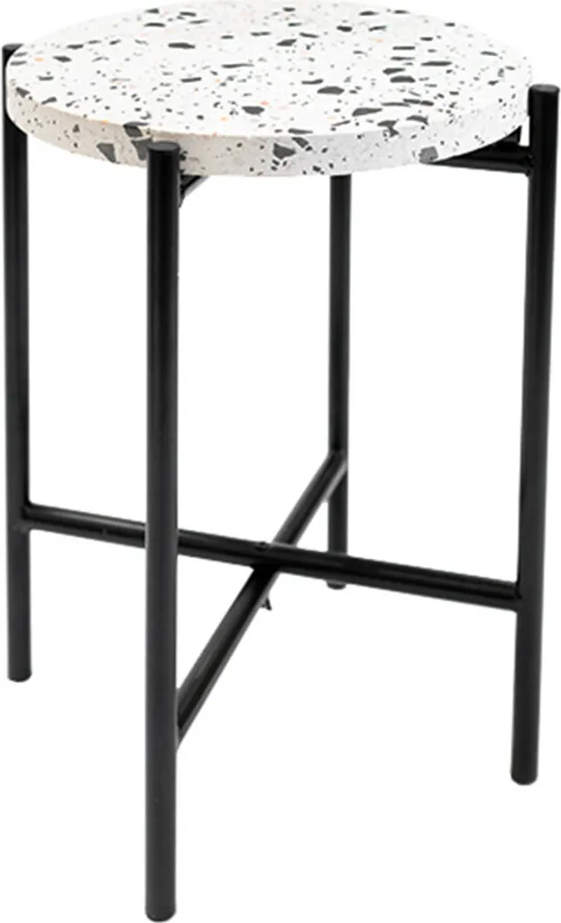 Petite table basse gain de place Mysa Olan ronde métal noir et blanc