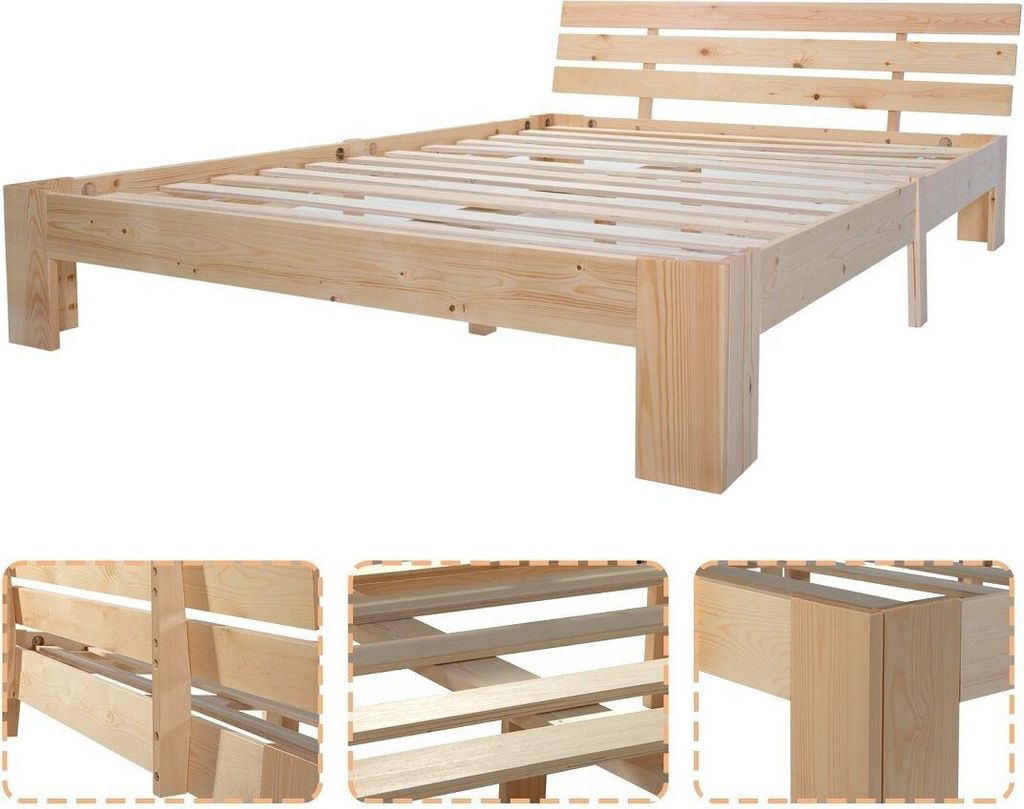 Doppelbett mit Kopfteil und Lattenrost, 140x200 cm, Produktbild 