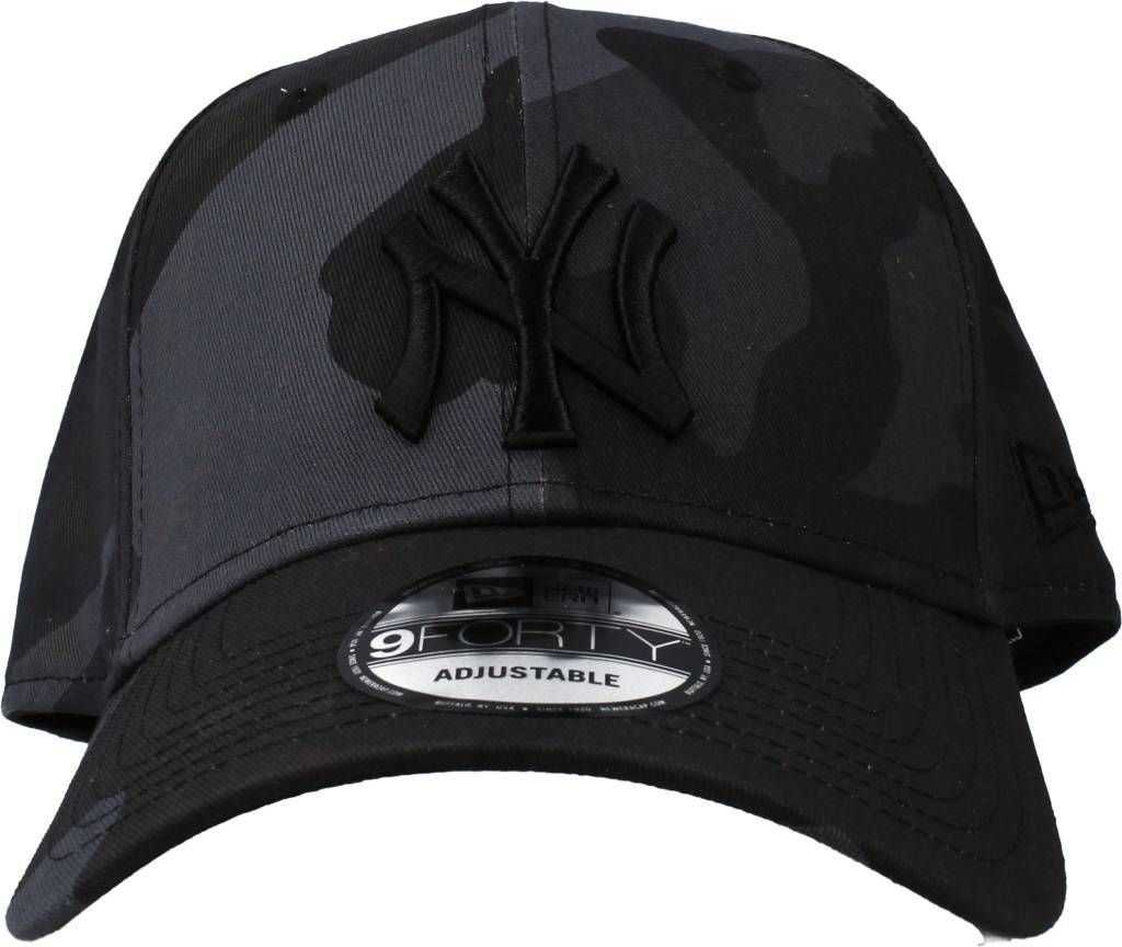 A close-up studio shot of a New York Yankees baseball cap.