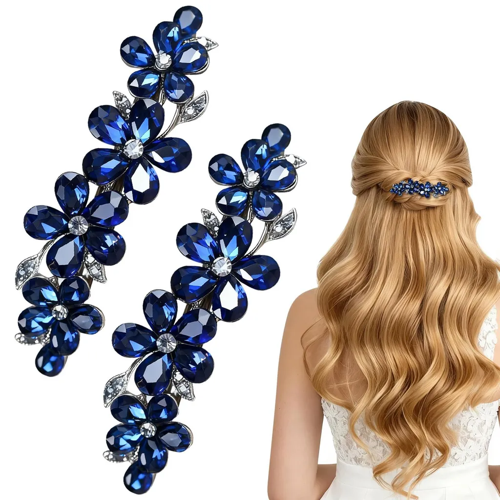 Barrettes bleues en cristaux de qualité : maintien sûr pour cheveux épais