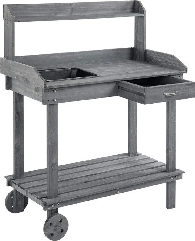 Table de jardinage bois gris pour jardiner sans mal de dos 92x45 cm
