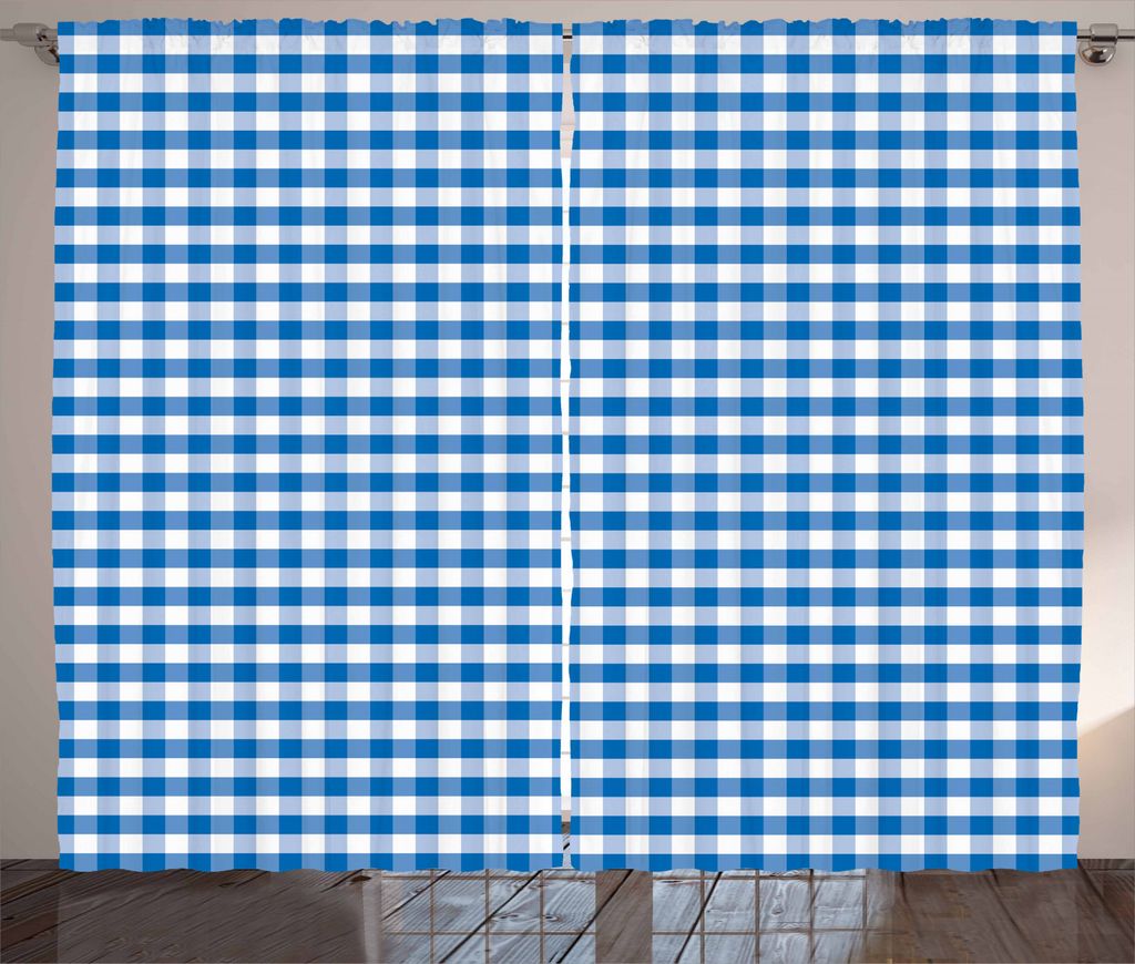 ABAKUHAUS Kariert Rustikaler Gardine, Gingham Monochrome, Schlafzimmer Kräuselband Vorhang mit Schlaufen und Haken, 280 x 245 cm, Blau Weiss