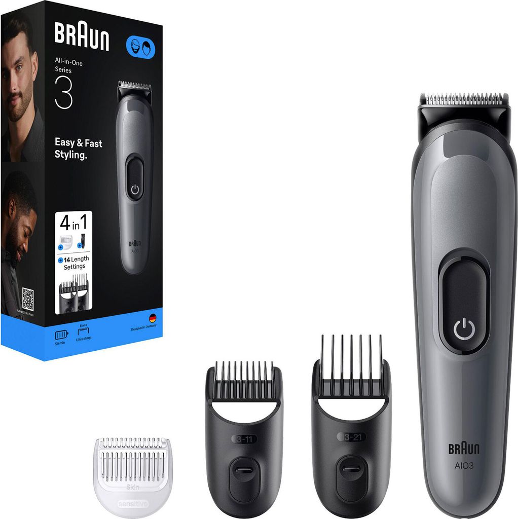 Braun AIO3500, Schwarz, Grau, 0,5 mm, 2,1 cm, Akku, 50 min, Produktbild 