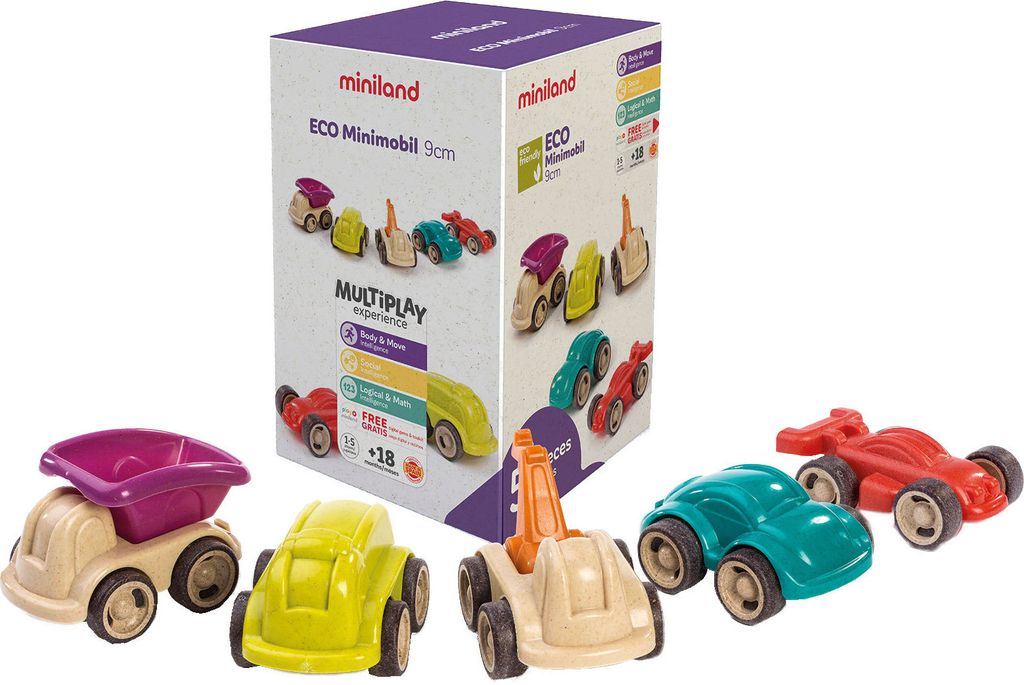 Miniland ECO Spielzeugautos 5 St. 12 cm ab 18 Monaten aus recyceltem Kunststoff