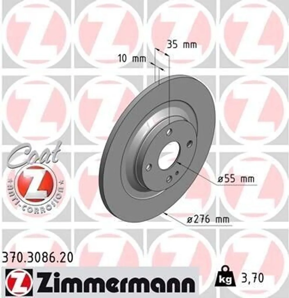 Disque de frein Zimmermann 370.3086.20 Coat Z pour Mazda MX-5 II NB