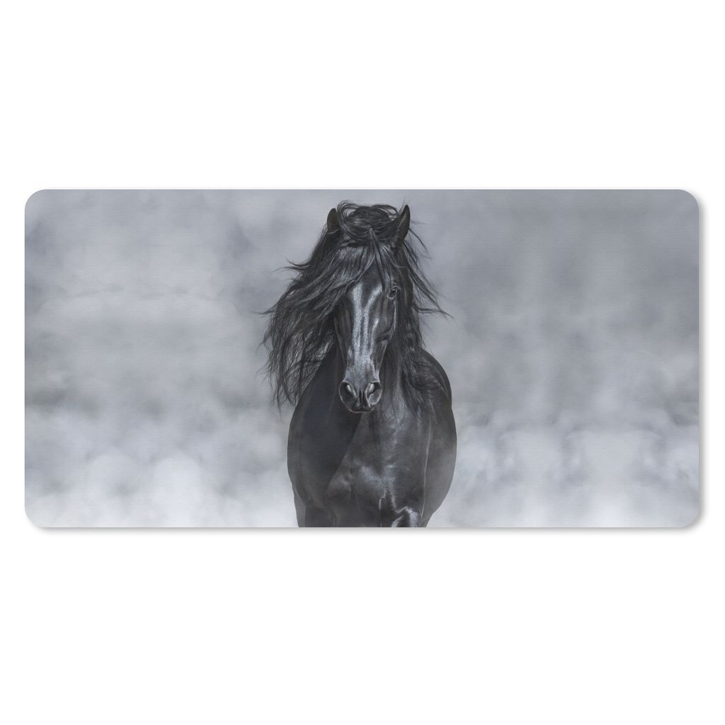 MuchoWow Schreibtischunterlage Pferd - Rauch - Grau 80x40 cm - XXL Mauspad - Gaming Mauspad