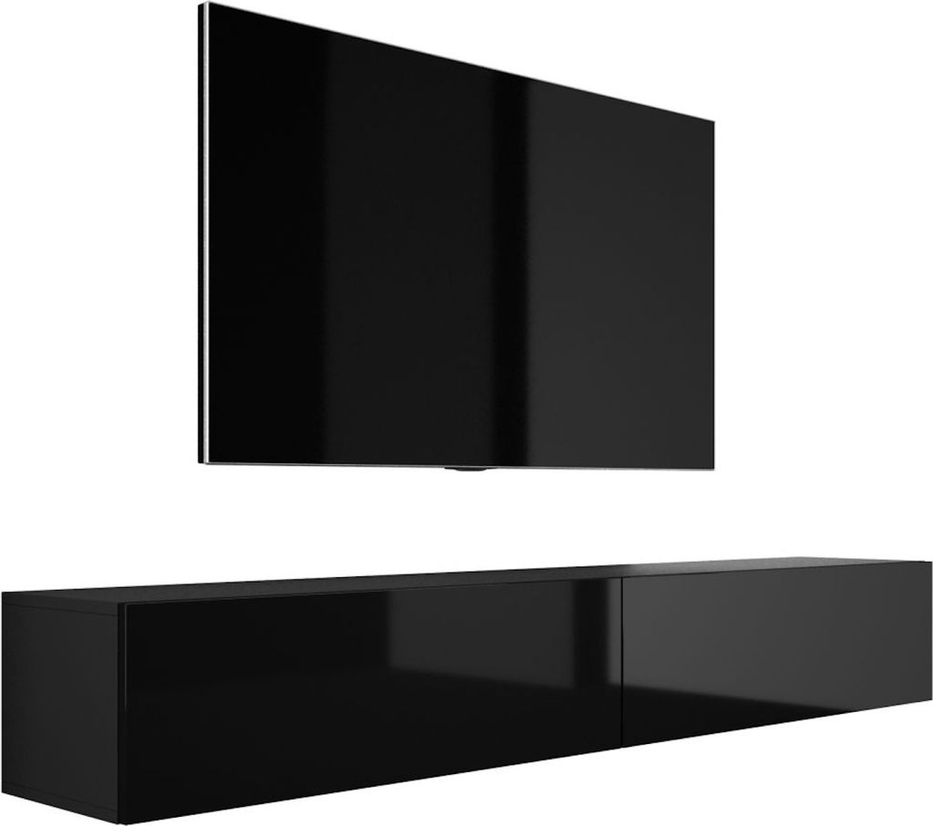 TV-Schrank : Mattschwarz / Schwarz Glanz, (2 x 100 cm) x 34 Produktbild 