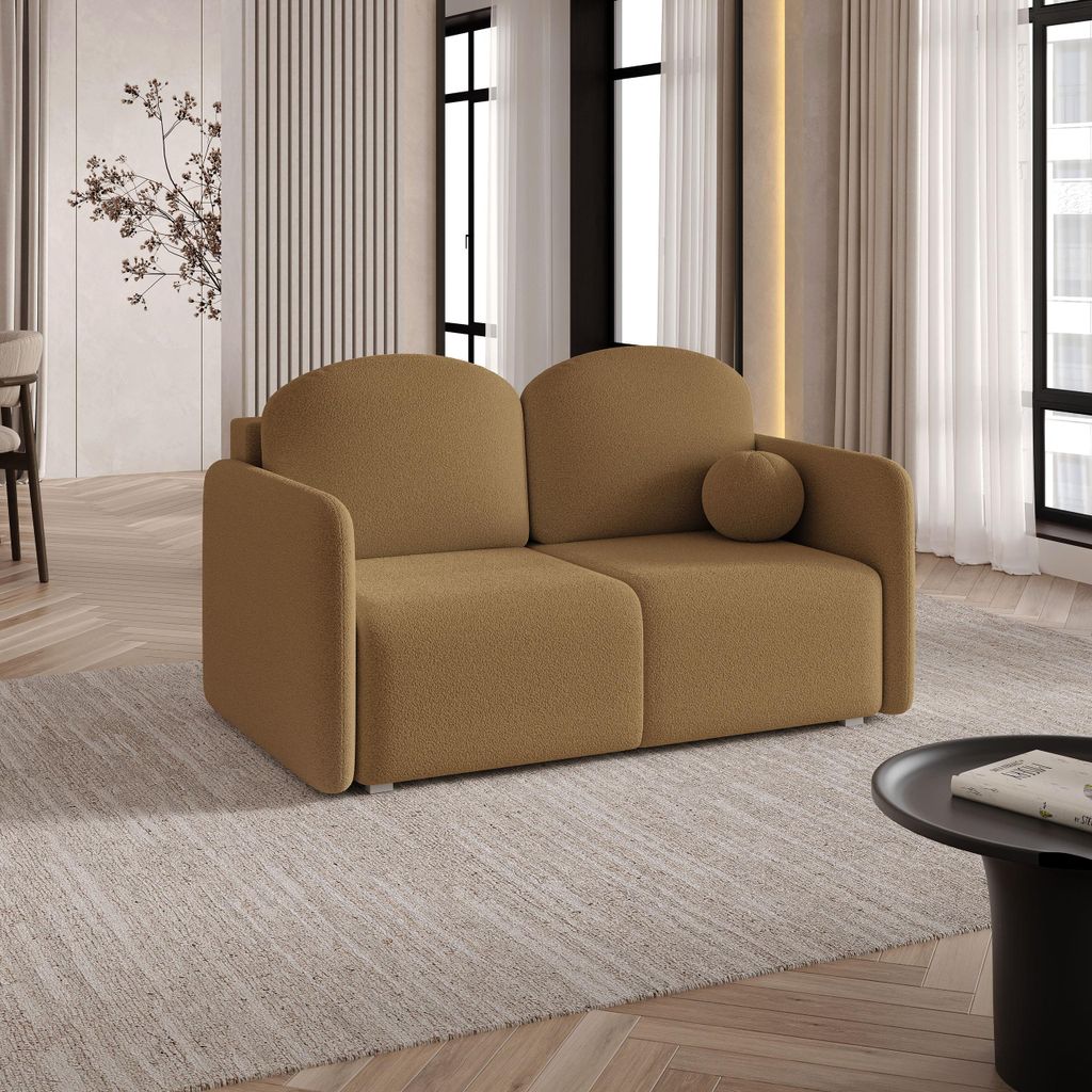 Sofa SUVI II mit Schlaffunktion, Schlafsofa, Wohnzimmersofa, Couch, Soffa, Bettsofa, Bucle-Stoff – Orange QUELLE 17