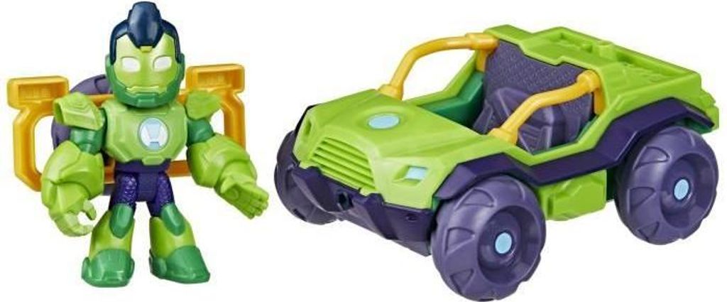 HASBRO Figurine Iron Hulk mit Fahrzeug, Marvel Iron Man and his Awesome Friends, 7,5 cm, Superheld Spielzeug, Ab 3 Jahren