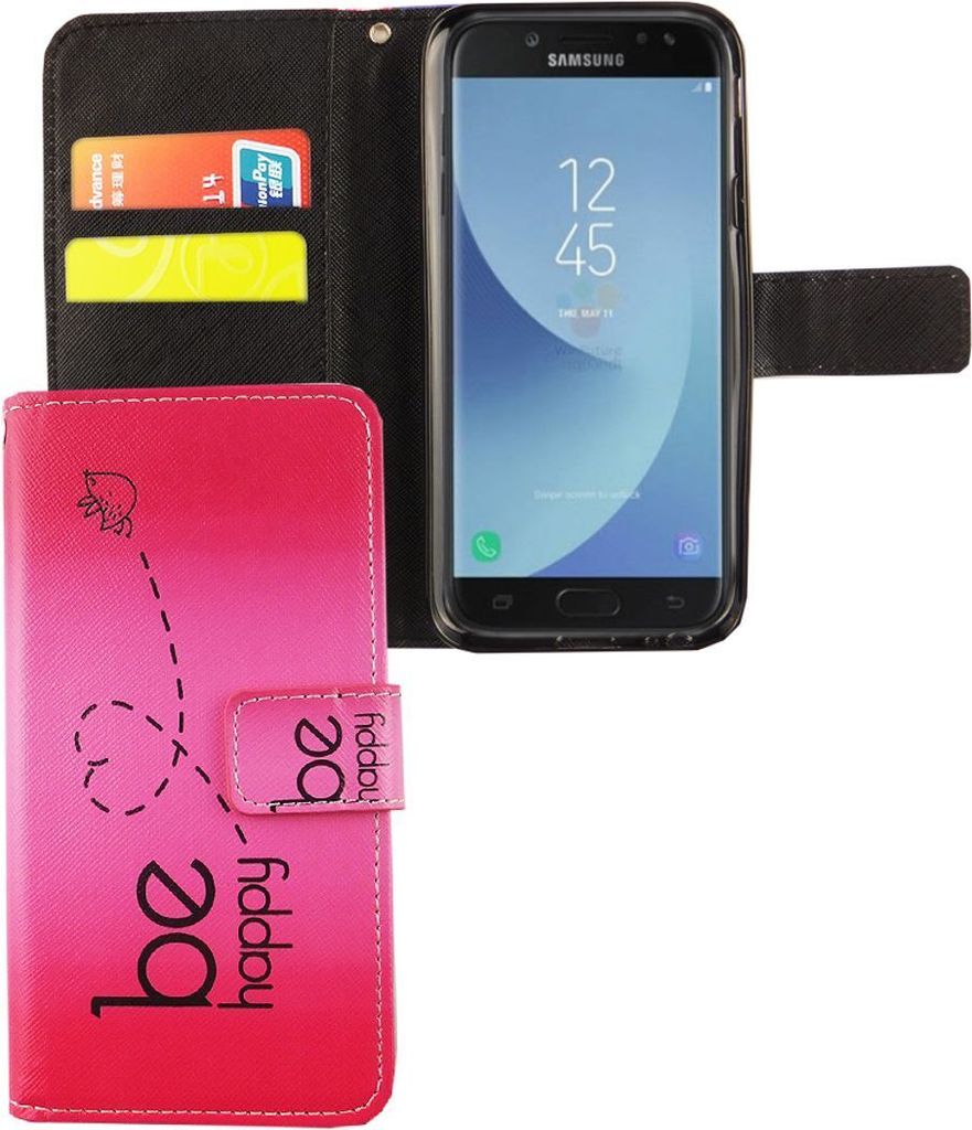 Handyhülle Tasche für Case Handy Samsung Galaxy J3 2017 Be Happy Pink