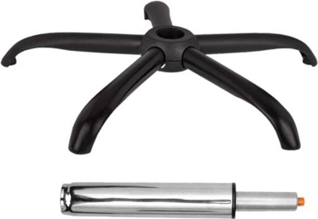 Set aus Fußkreuz für Kunststoff-Chefsessel, 64 cm und Kolbenzylinder, Gas, für Bürostühle, silber, 35 cm