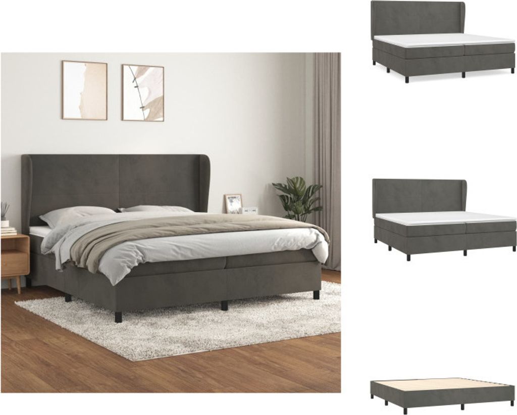 vidaXL Boxspringbett mit Matratze Dunkelgrau 200x200 cm Samt - Betten & Bettgestelle