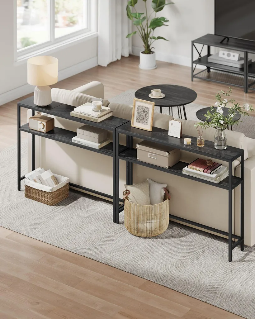 Table basse étroite gris anthracite et noir d'encre avec 2 tablettes - 4