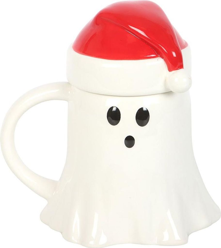 Something Different - Kaffeebecher "Merry Creepmas", Geist mit Nikolausmütze, 500ml SD10181 (Einheitsgröße) (Weiß/Rot)