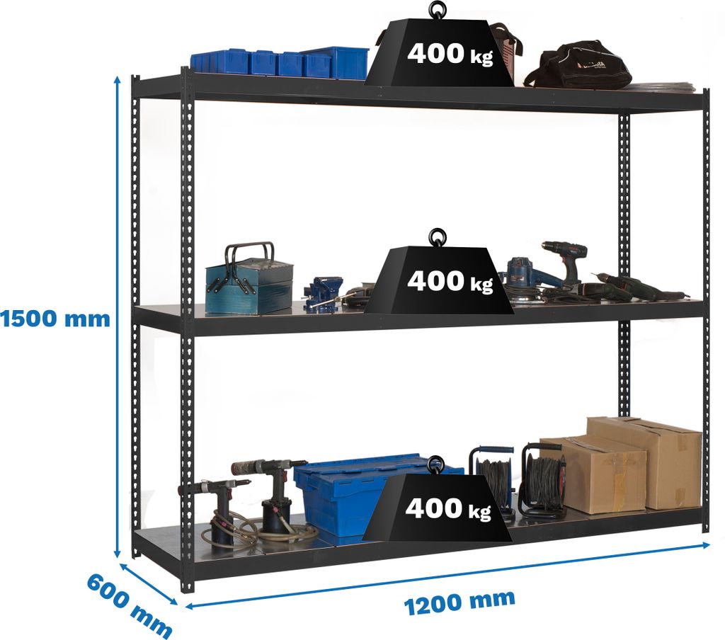 Regale für mittlere Belastung ohne Parafuses ECOFORTE 1206-3 METAL 1500 ANTRACITE/GALVA