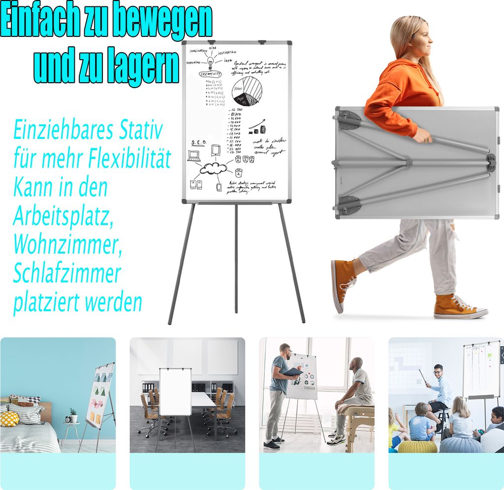 UISEBRT Whiteboard Flipchart s podstavcem, magnetická Obrázek produktu 5