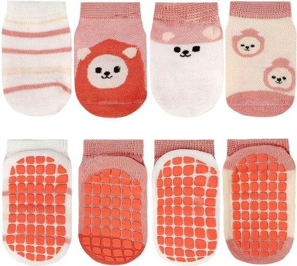 Chaussettes bébé qui tiennent aux pieds antidérapantes velcro 4 paires rose