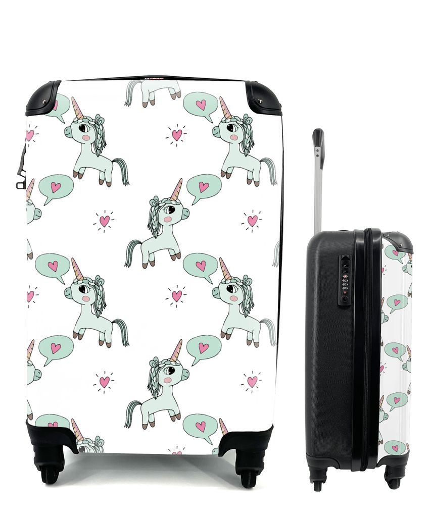 MuchoWow Koffer Handgepäck Trolley Rollkoffer Kleine Reisekoffer mit 4 Rollen - Einhorn - Muster - Kind - Cabin Size < 55x40x23 cm & 55x40x20 cm...