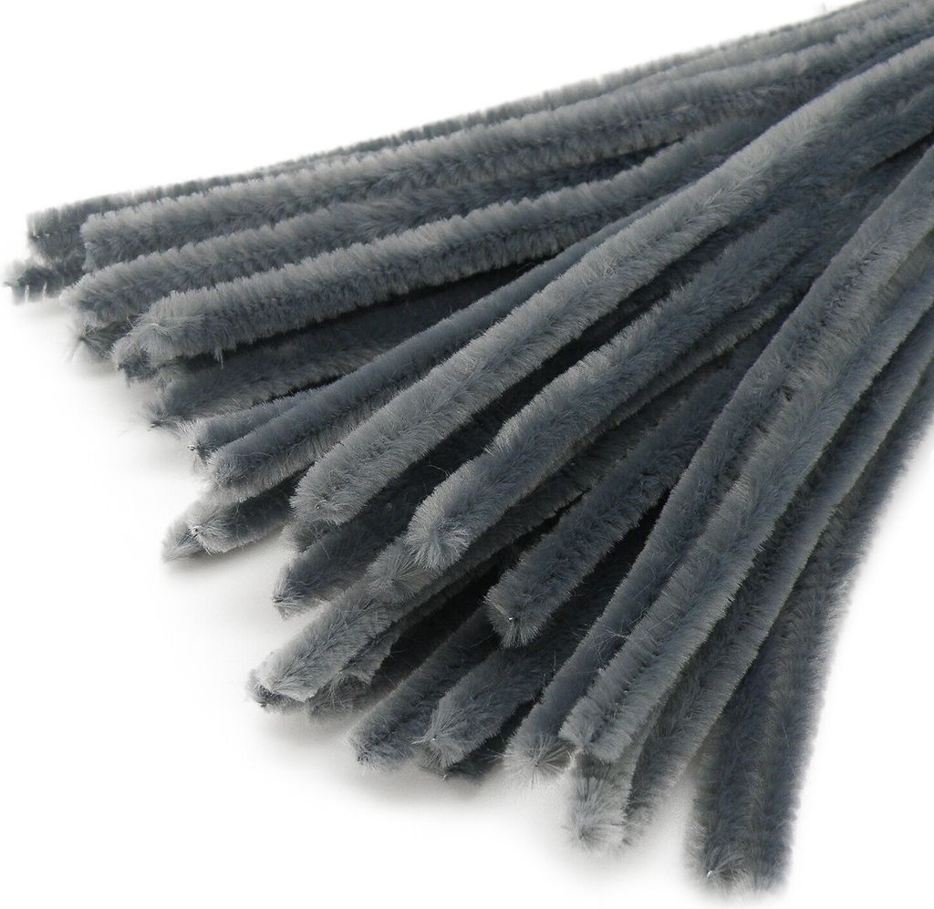 20 Draht, Pfeifenreiniger 9 mm Länge 30cm CHENILLE, grau