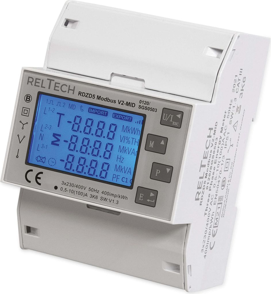 Reltech Drehstromzähler digital, max. 100A, mit MODbus, MID Produktbild 