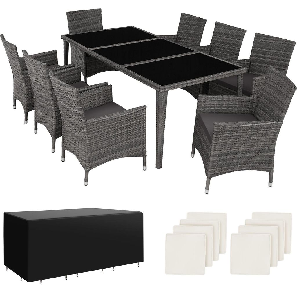 tectake® Aluminium Rattan Sitzgruppe Menorca wetterfest und Produktbild 