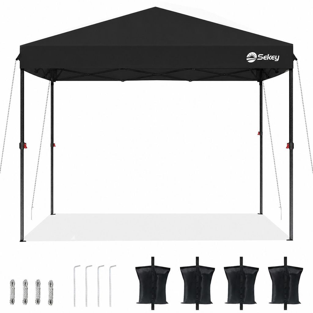 Sekey Faltpavillon 3x3 wasserdicht, Pop Up Pavillon mit 4 Sandsäcken, UV-Schutz 50+ Pavillons & Partyzelte Festzelt, Schwarz