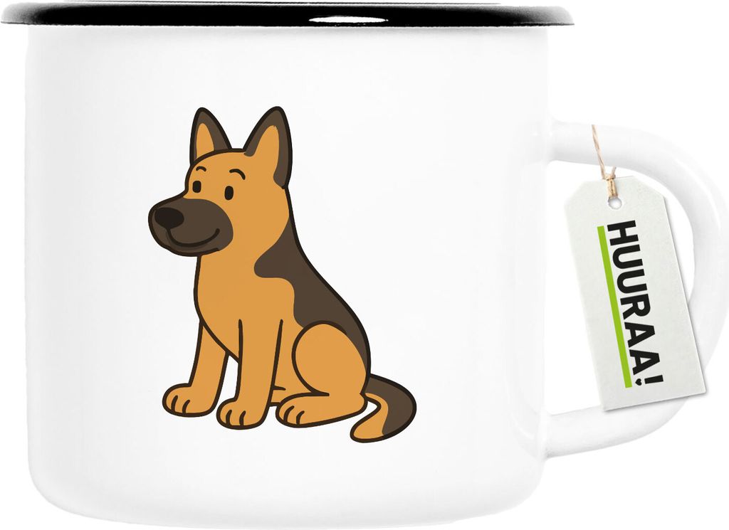 Huuraa Emaille Tasse Deutscher Schäferhund Schäfi Comic 300ml Vintage Campingbecher Geschenkidee