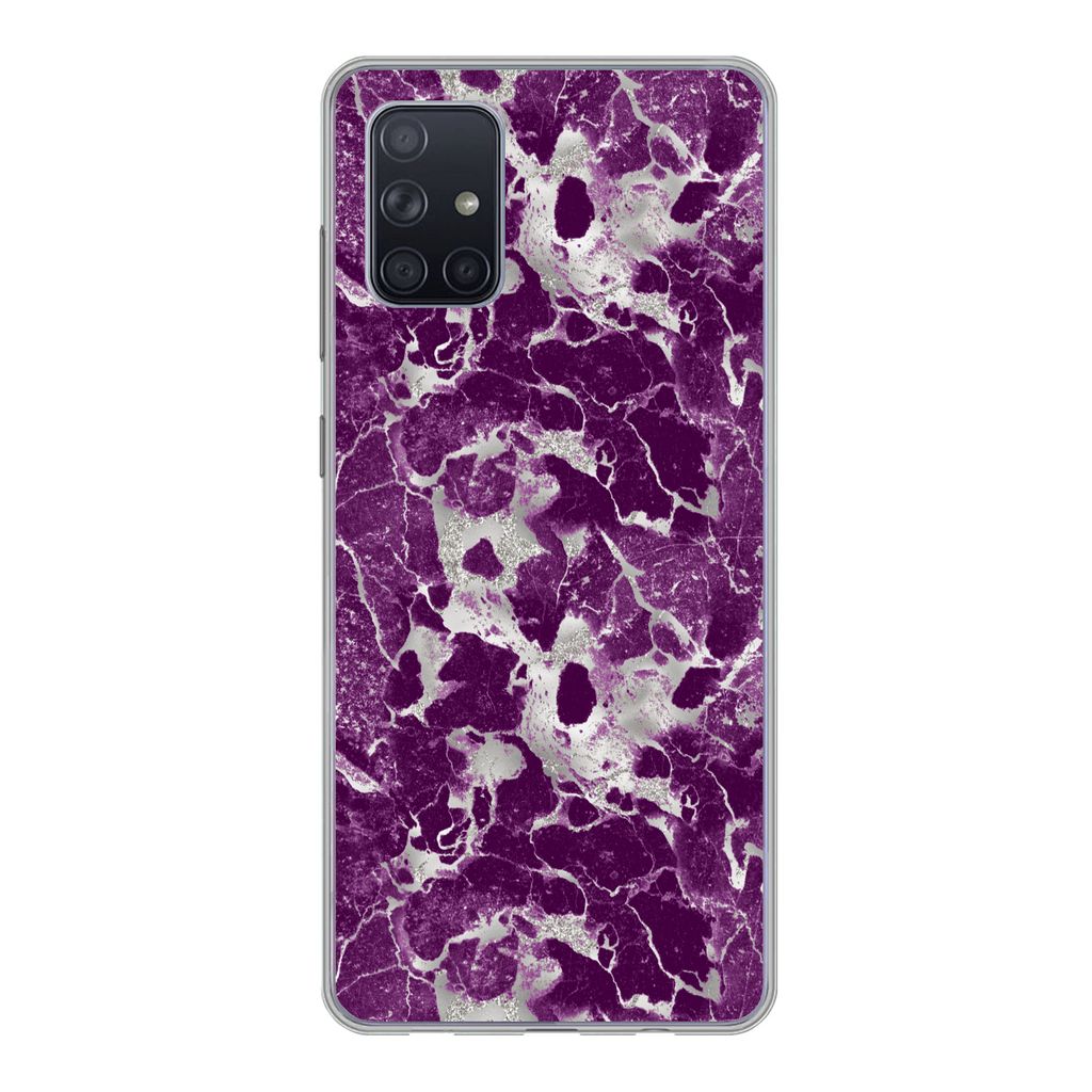 MuchoWow Handyhülle Schutzhülle Hülle für Samsung Galaxy A51 Marmor - Glitter - Lila - Muster Silikon Softcase Handy Hülle - Schutzabdeckung